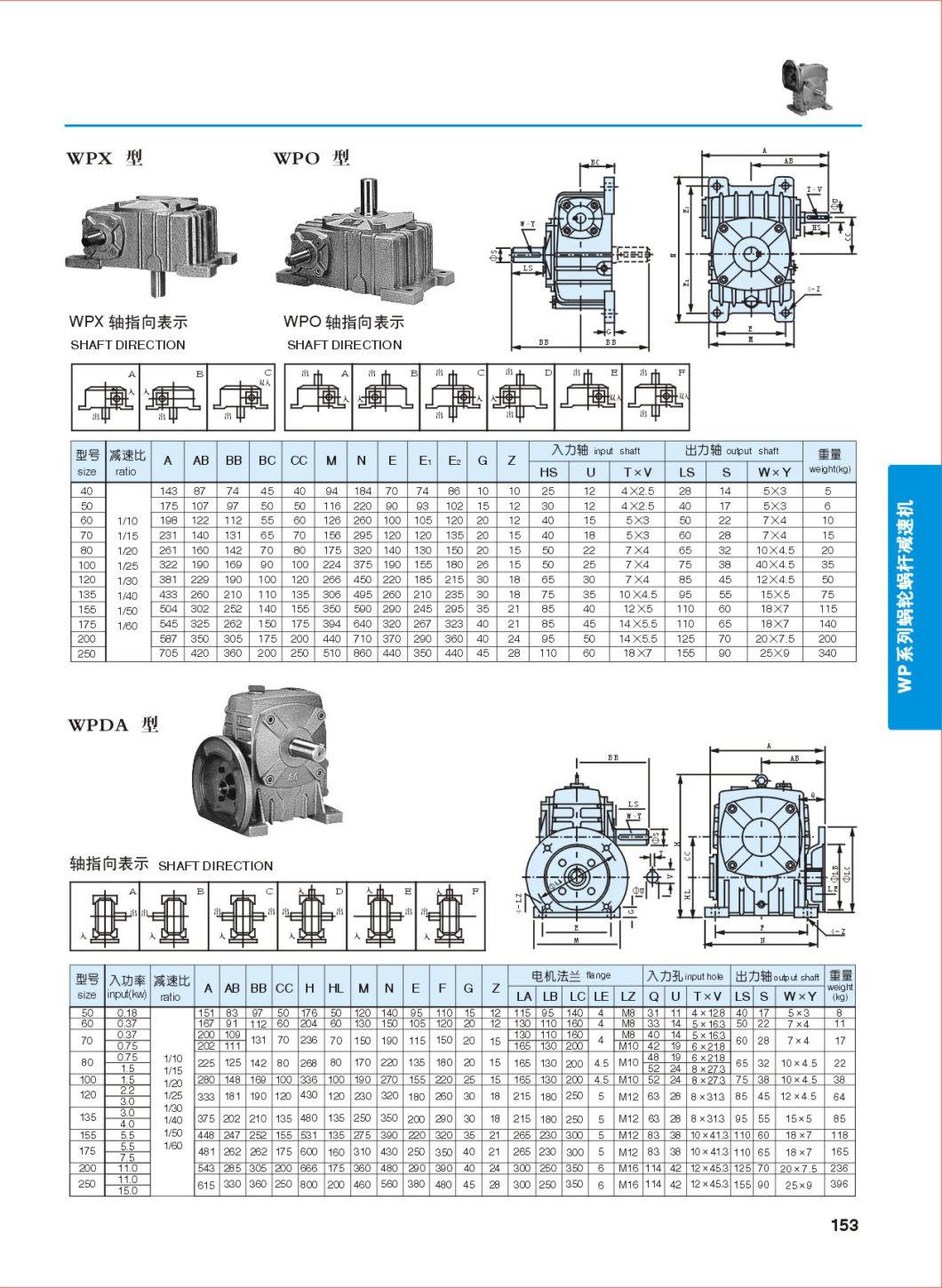 Wp Series Worm Gearbox Gearmotor for Conveyors