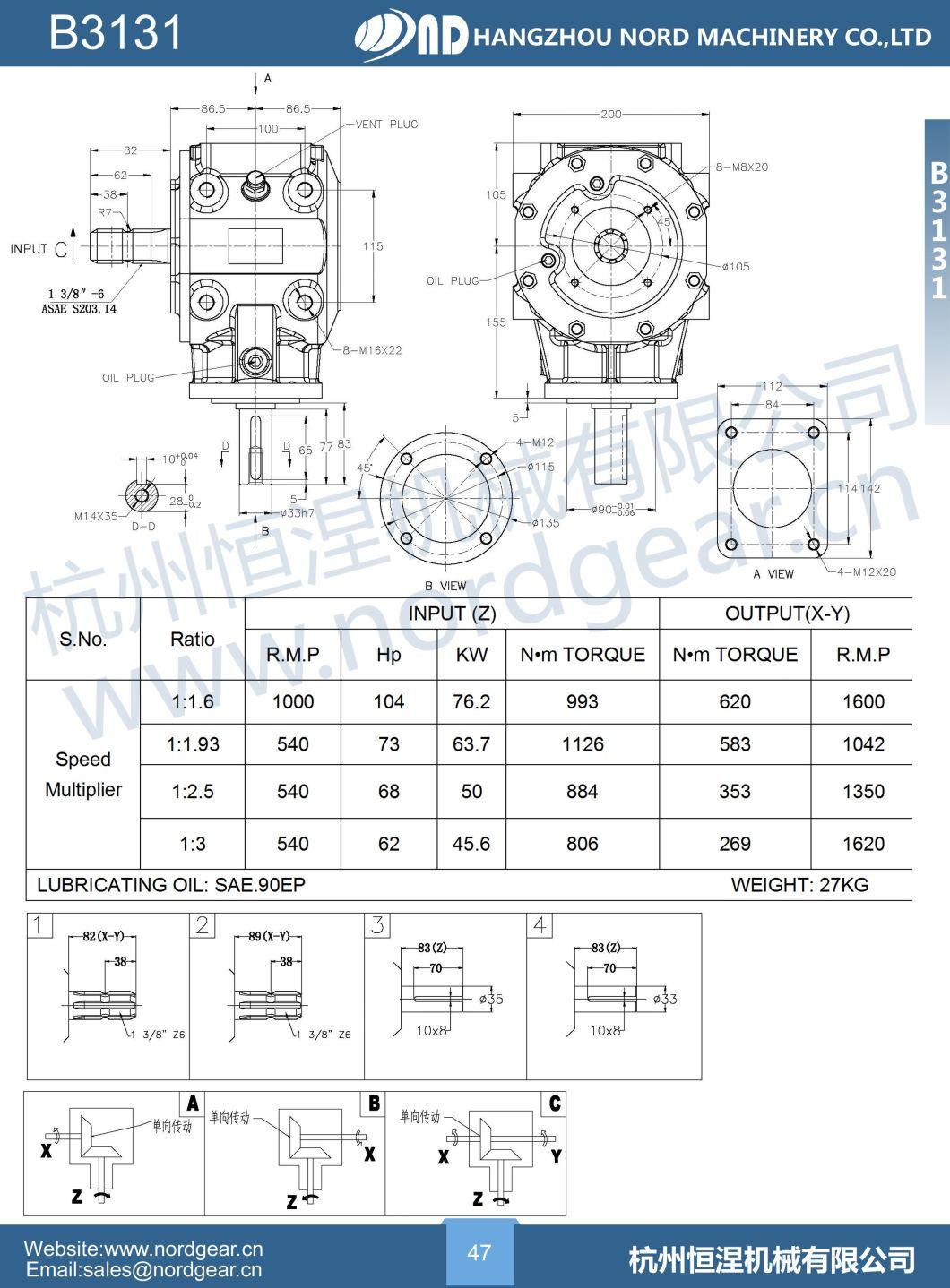 Good Performance Agricultural Gearbox for Agriculture Sugarcane Harvester Gear Box Pto