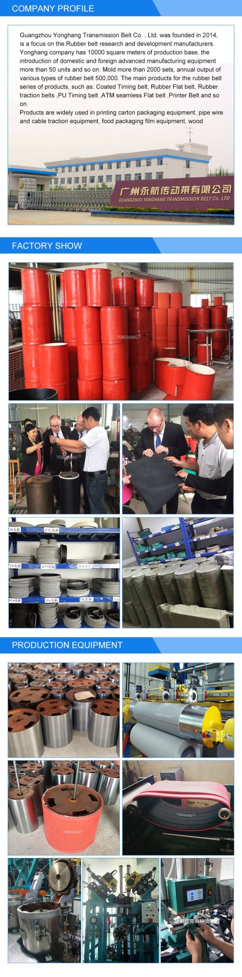 Yonghangbelt Wear-Resisting Paste Box Machine Folder Feeder Belts Rubber Coating Folder Gluer Belts