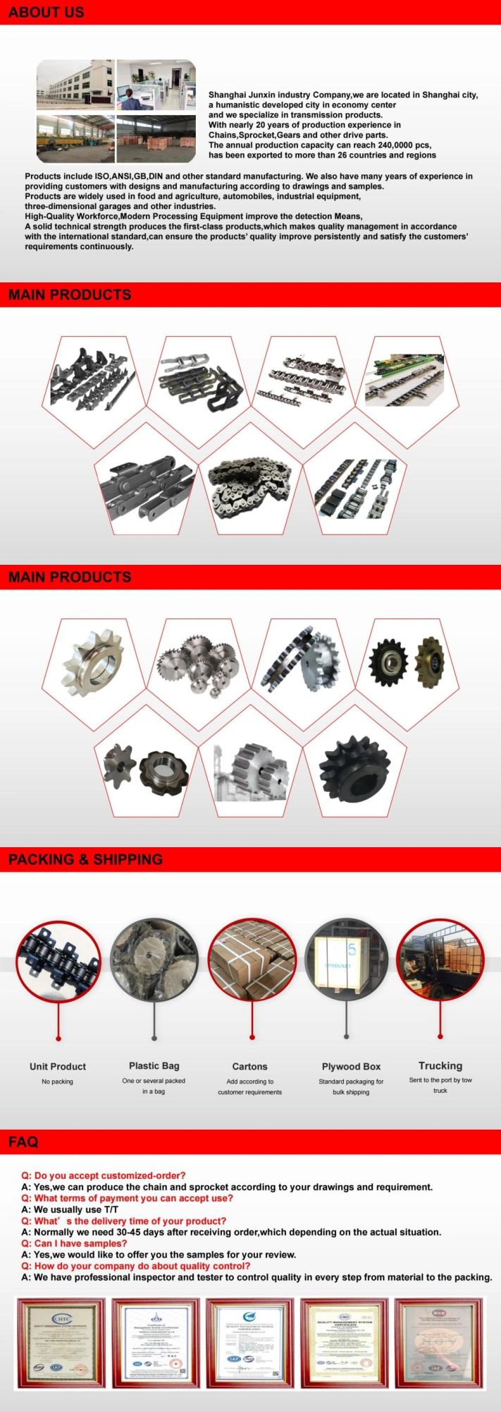 Factory OEM Steel Hard Teeth Roller Chain Sprocket Without Hub