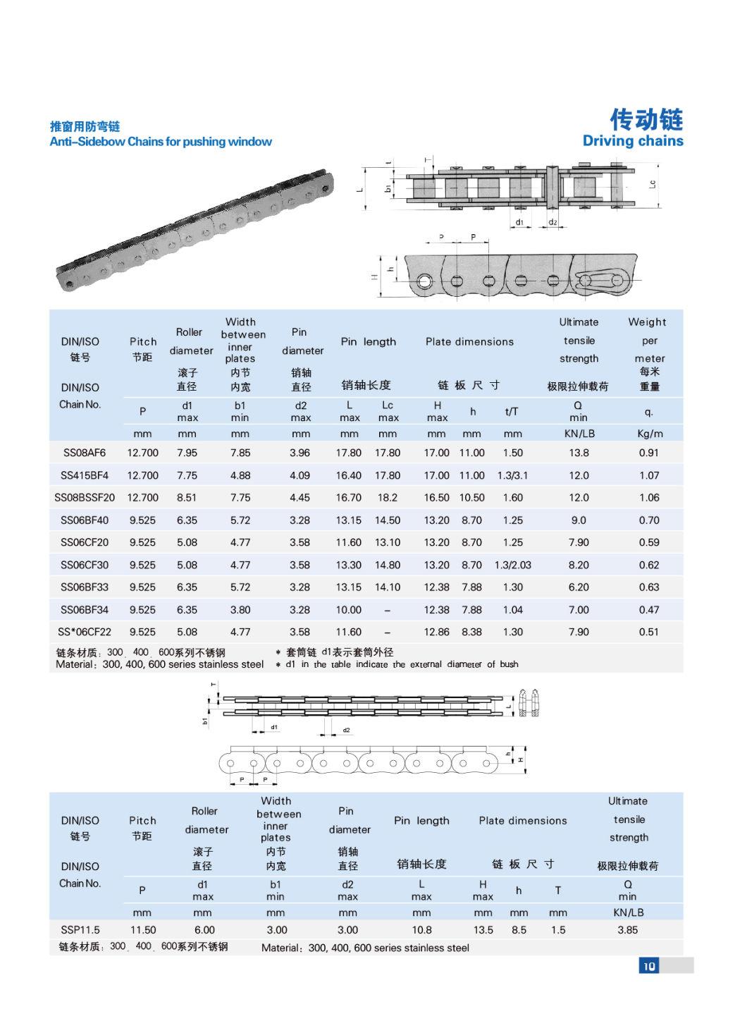 Ss08af6 Stainless Steel Anti-Sidebow Push-Pull Roller Chain