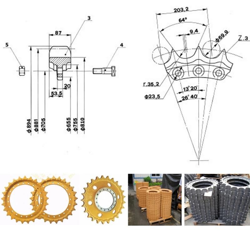 Excavator Sprocket Cat320 Track Chain 9W9353, Jcb200, 9W9351 for Bulldozers