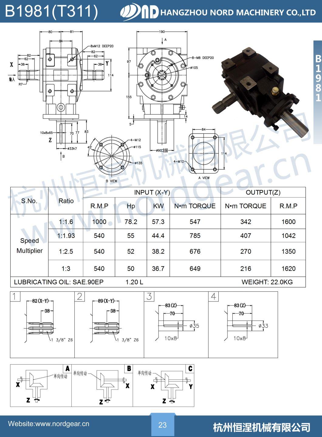 Agricultural Machinery 1000 to 540 Right Angle Gear Tractor Pto Bevel Agriculture Gearbox for Shredder Rotary Cultivator Cutting Splitting Wood Machine