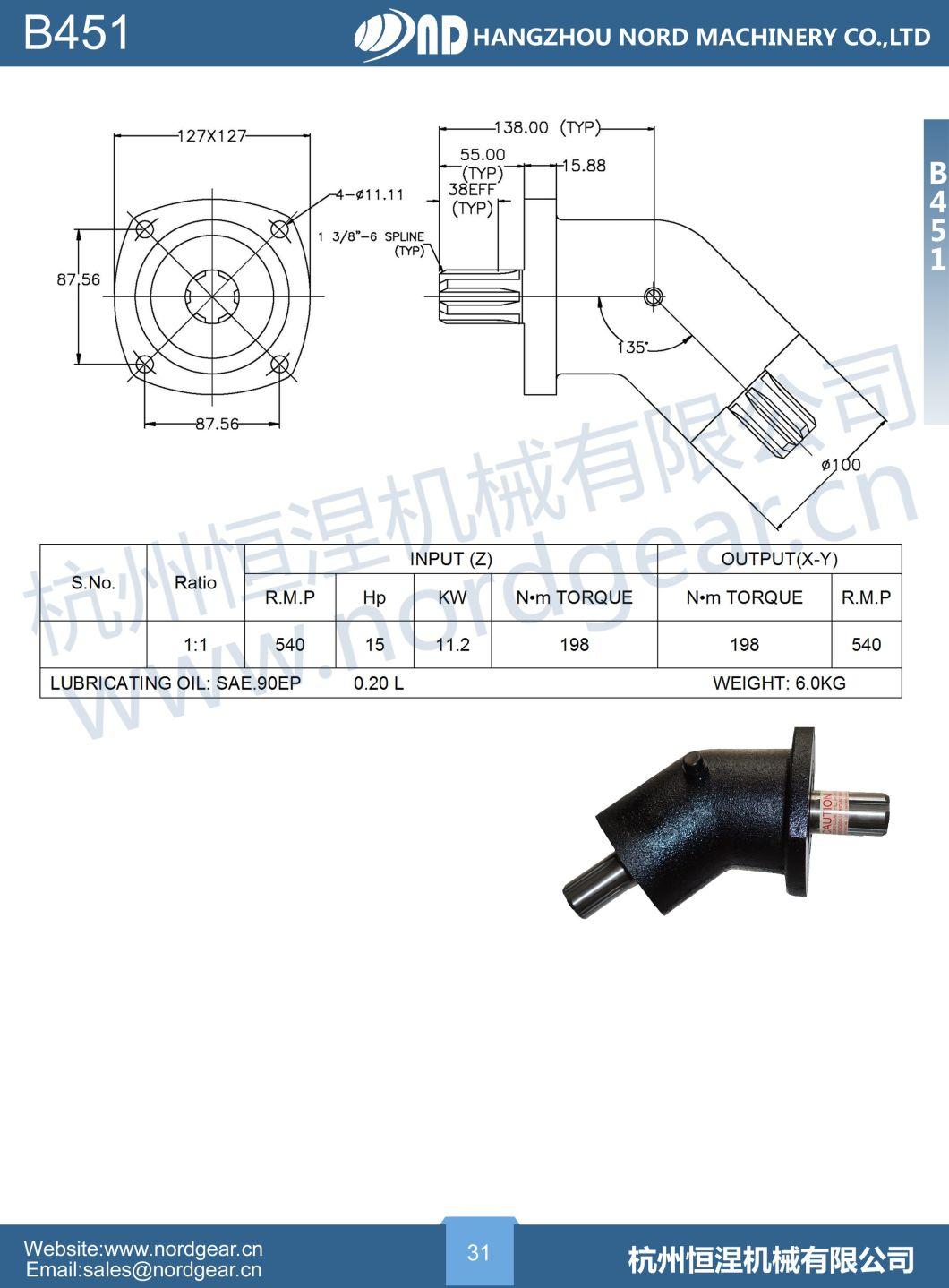 ND Brand 135 Degree Angle Gear Box Pto Agricultural Gearbox for Agriculture Transport Conveyors Machine