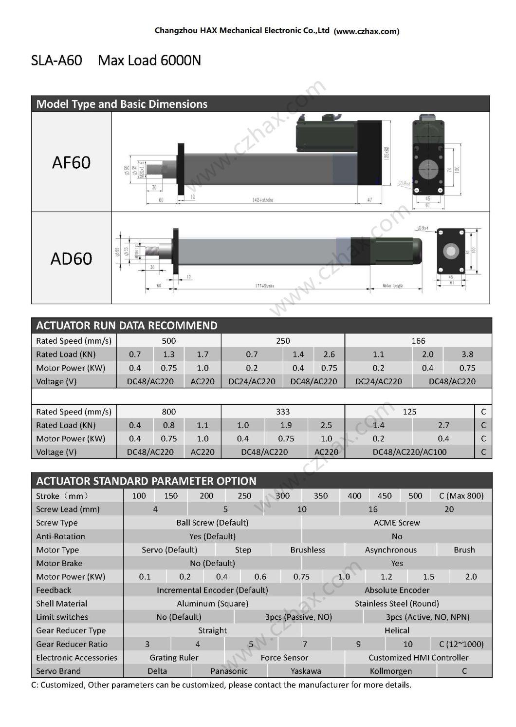 220V AC Servo Motor Pneumatic Cylinders Linear Actuator with Driving System