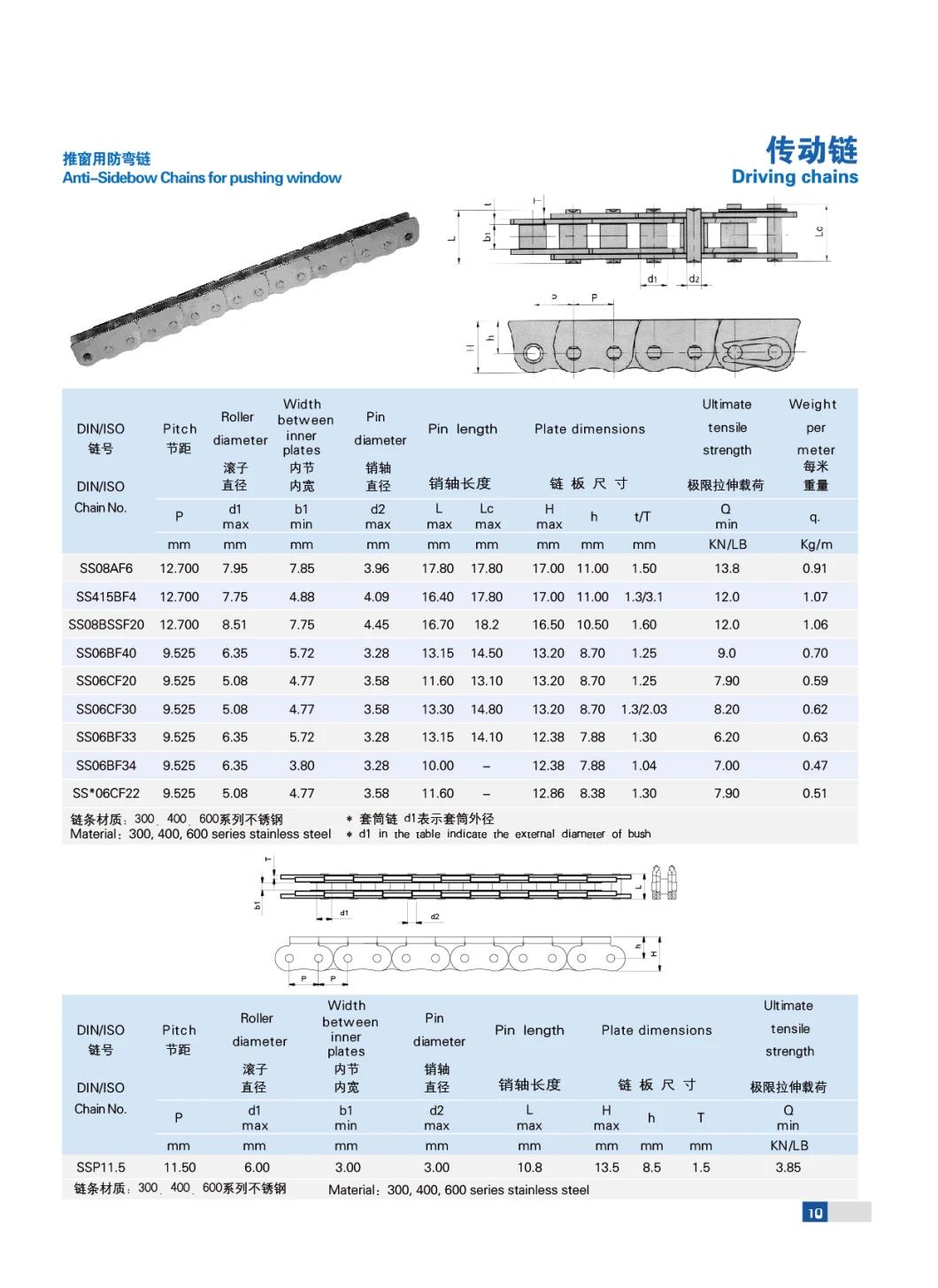 06cfh, 35sh-N15 Stainless Steel Push Pull Roller Chain