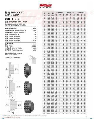 Precision Sprocket Platewheel 06b-1-2-3 for Roller Chain 3/8&quot;X7/32&quot;