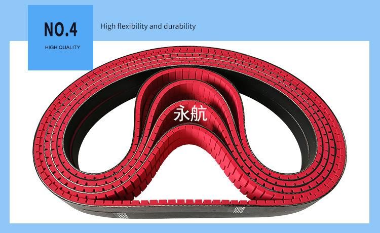 Acid and Alkali Resistant Non-Slip Red Rubber Timing Belt with Groove