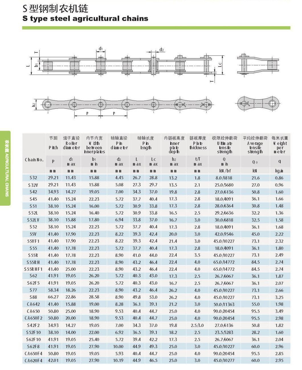 S55, 55vdf1-Cpef, 55vf1h2, S55h, C50, C60 Steel Agricultural Chain for Rice or Corn Combine