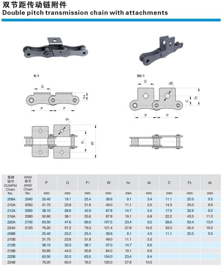 ANSI Standard Double Pitch Conveyor Transmission Parts Roller Chain Ssc2042 with Attachment