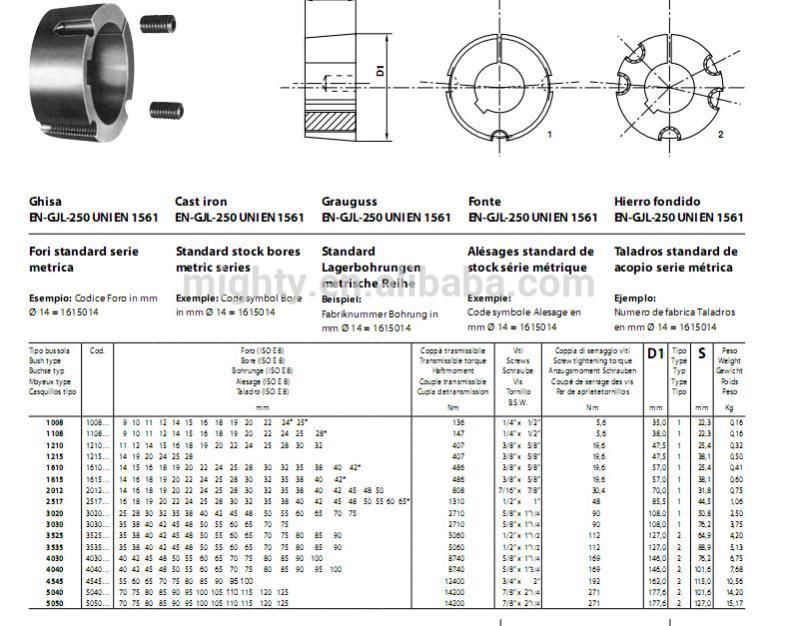 Taper Lock Bushing 1108 2012 2517 3020 3535 4545 Steel Cast Iron Taper Bore Bushing