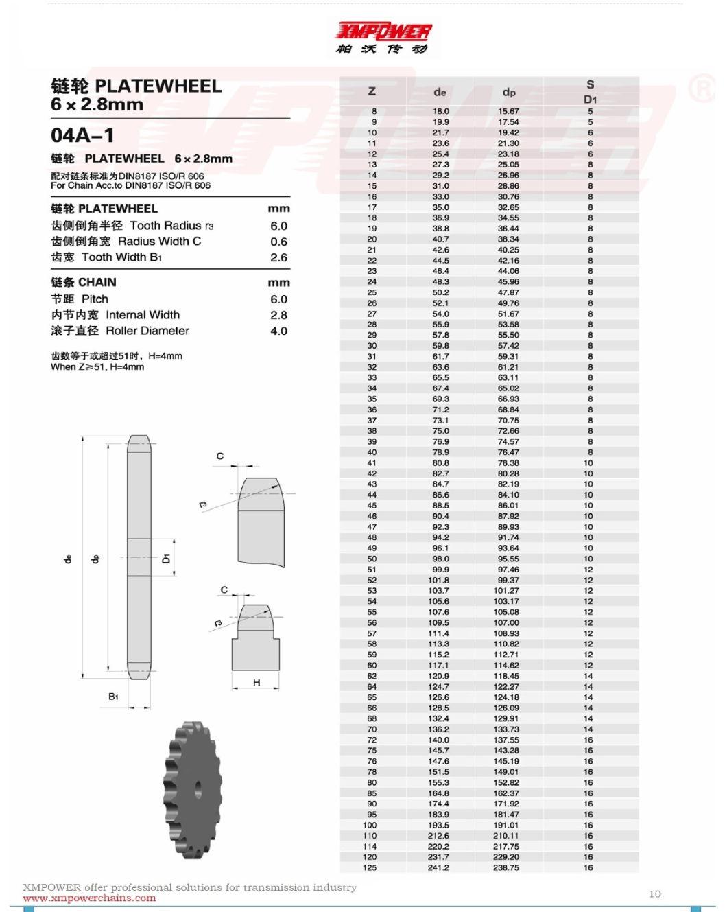 Precision Sprocket Platewheel 04A-1 for Roller Chain 6X2.80mm