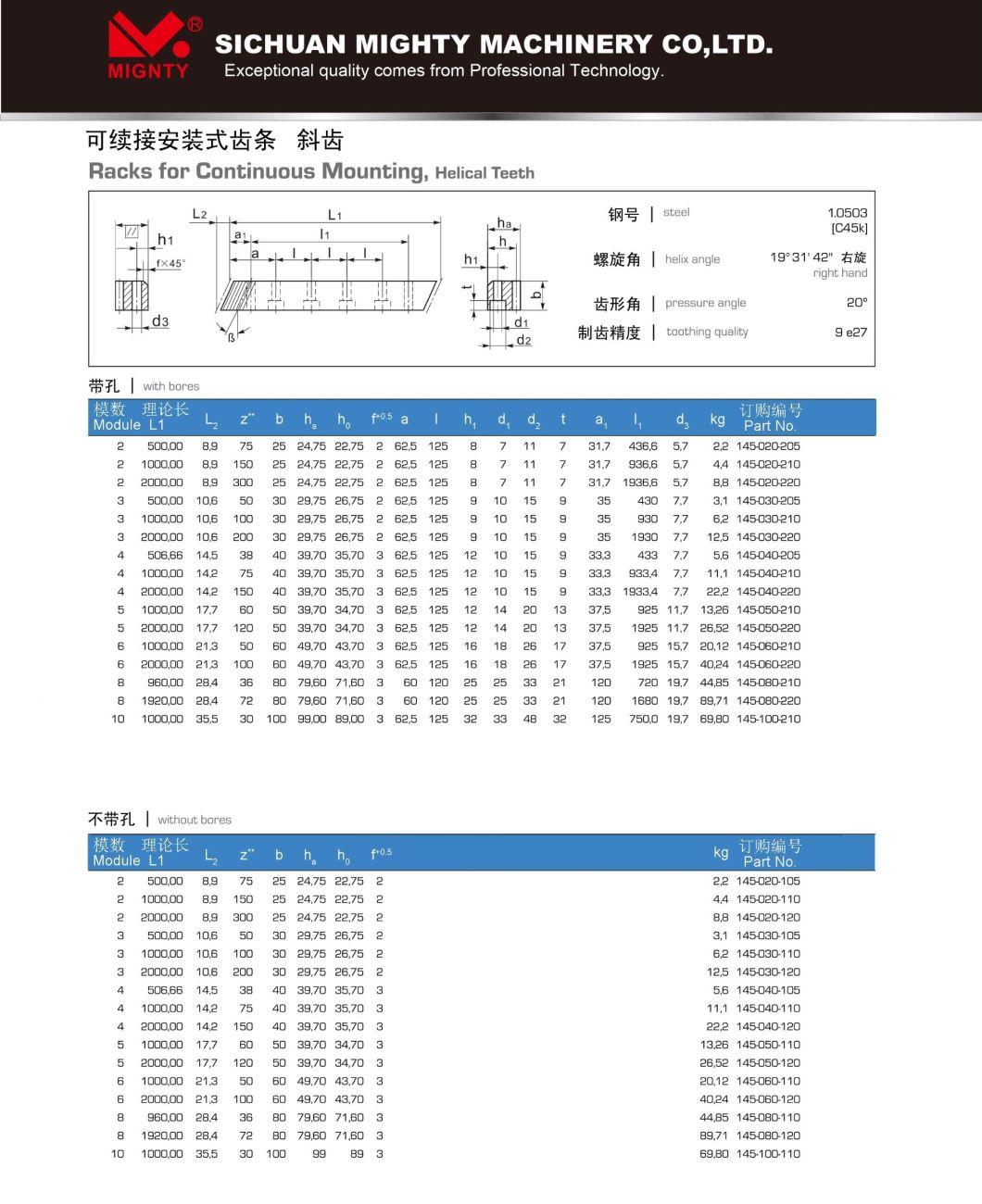 Gear Rack Pinion for Linear Motion CNC Machine Helical Tooth Rack and Pinion Gear