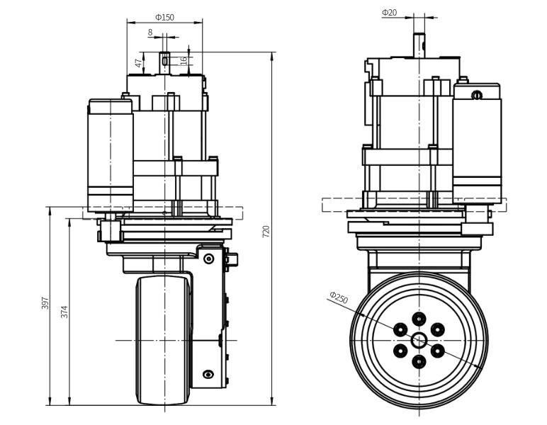 3.3kw Warehouse Vertical Drive Wheel for Forklift Agv (TZ18-DA33S-H)