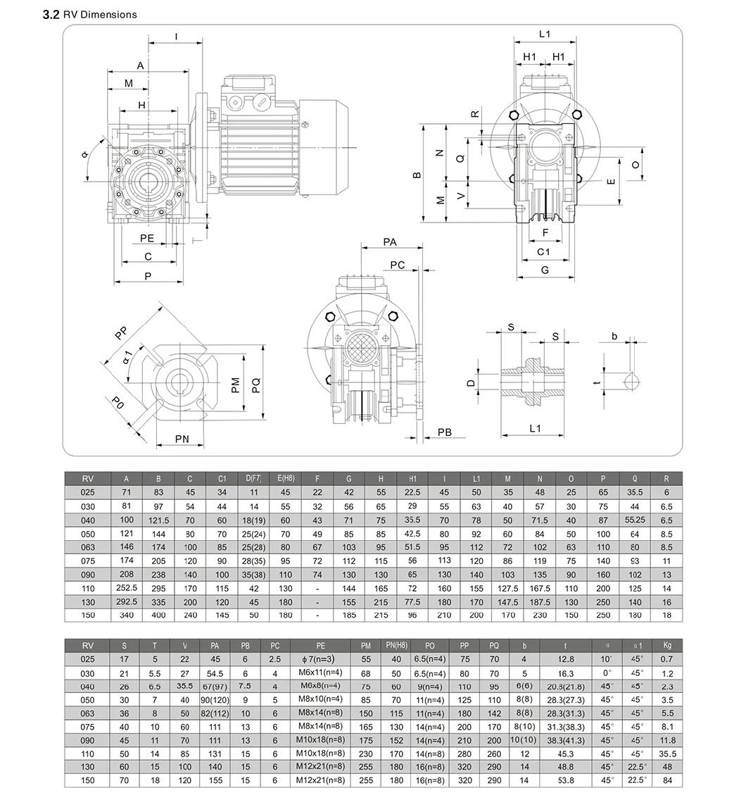 Right Angle RV Series Worm Gearbox for Industrial Applications