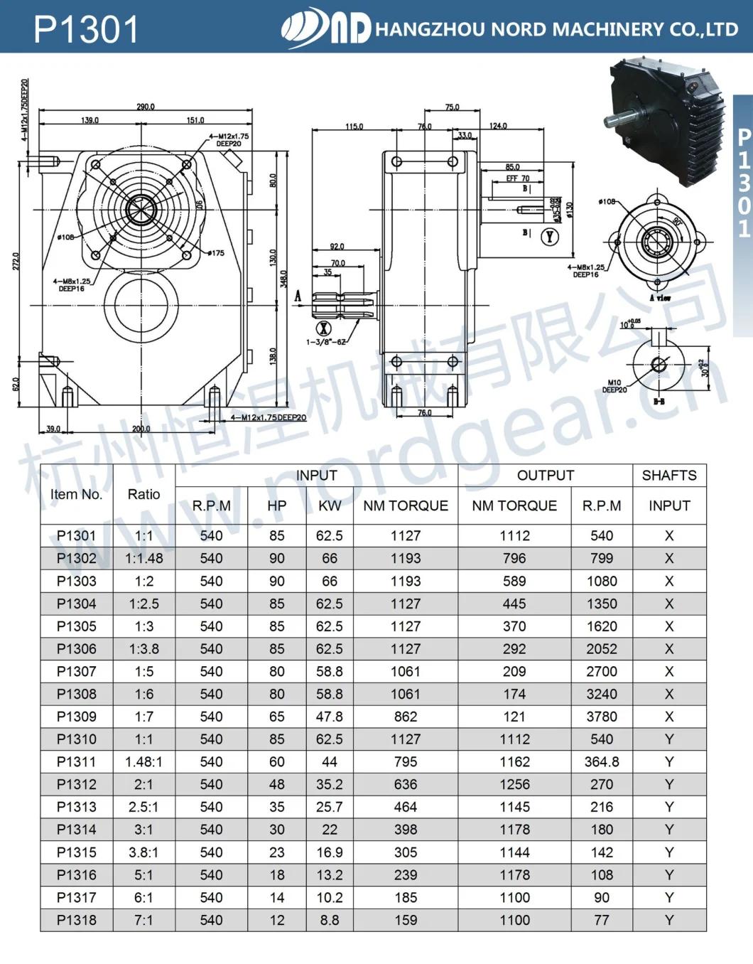 Hot Selling in Europe High Quality Gear Reducer Transmission Bevel Geared Agricultural Gearbox ND