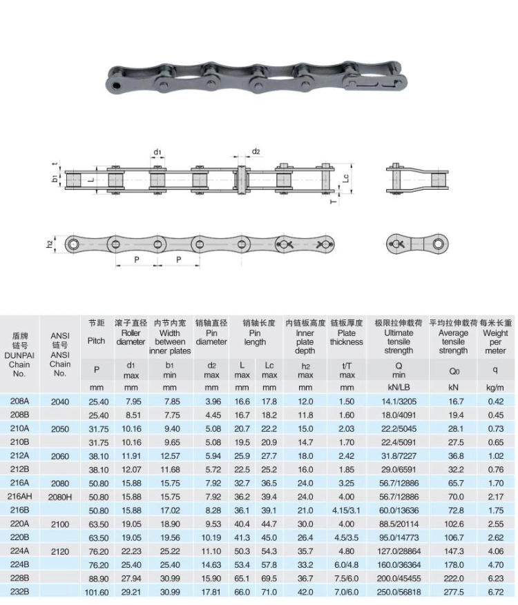 ANSI Standard Double Pitch Conveyor Transmission Parts Roller Chain C2052 with Attachment K1