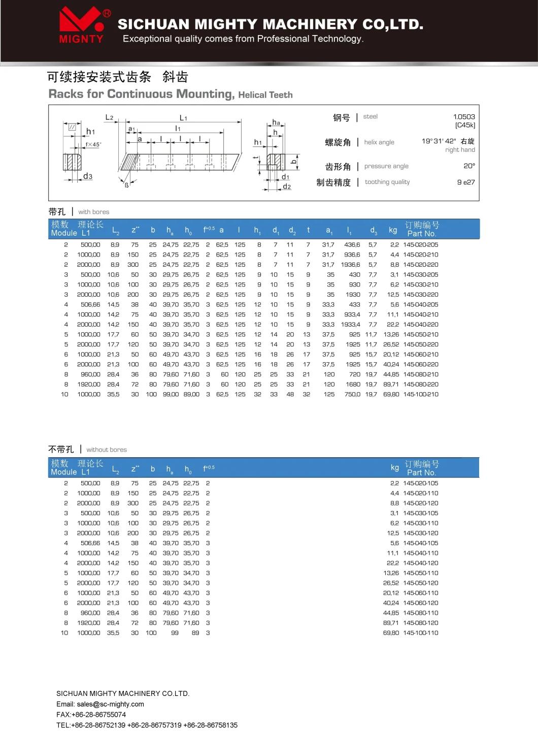 Chinese Brand Mighty High Precision Spur or Helical Rack and Pinion Gear M0.5 M1 M1.5 M2 M2.5 M3 M4 M5 M6 M8 with Cost-Effective Price