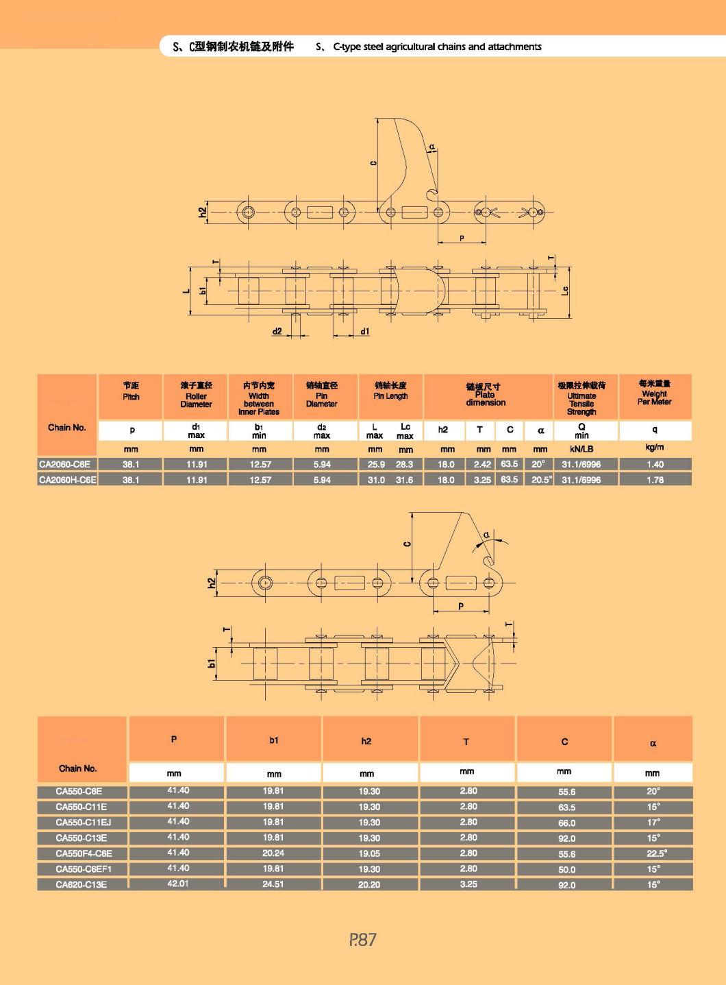 Ca2060h-C6e, Ca2060h-7aue, Ca2060h-Cpef2 Agricultural Roller Chain for Citrus Harvesting Machine