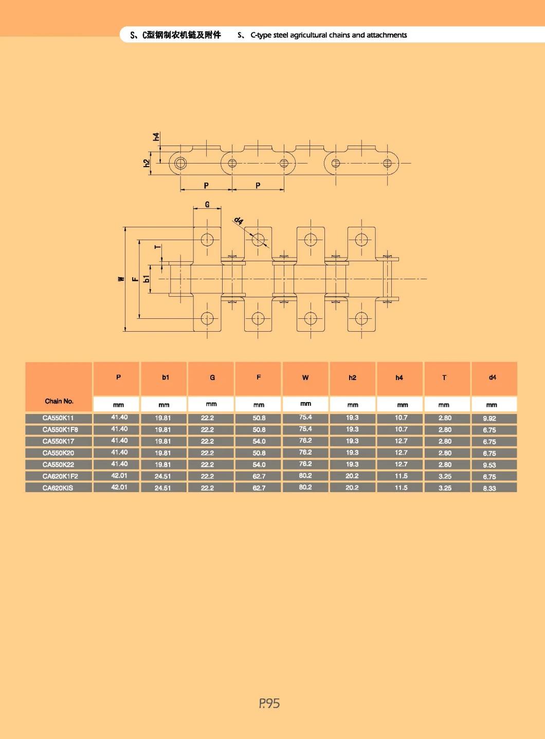 Steel Agricultural Machinery Roller Chain for Ca550-A17, Ca550-K17, Ca550K11 Ca550K20 Ca620K1s