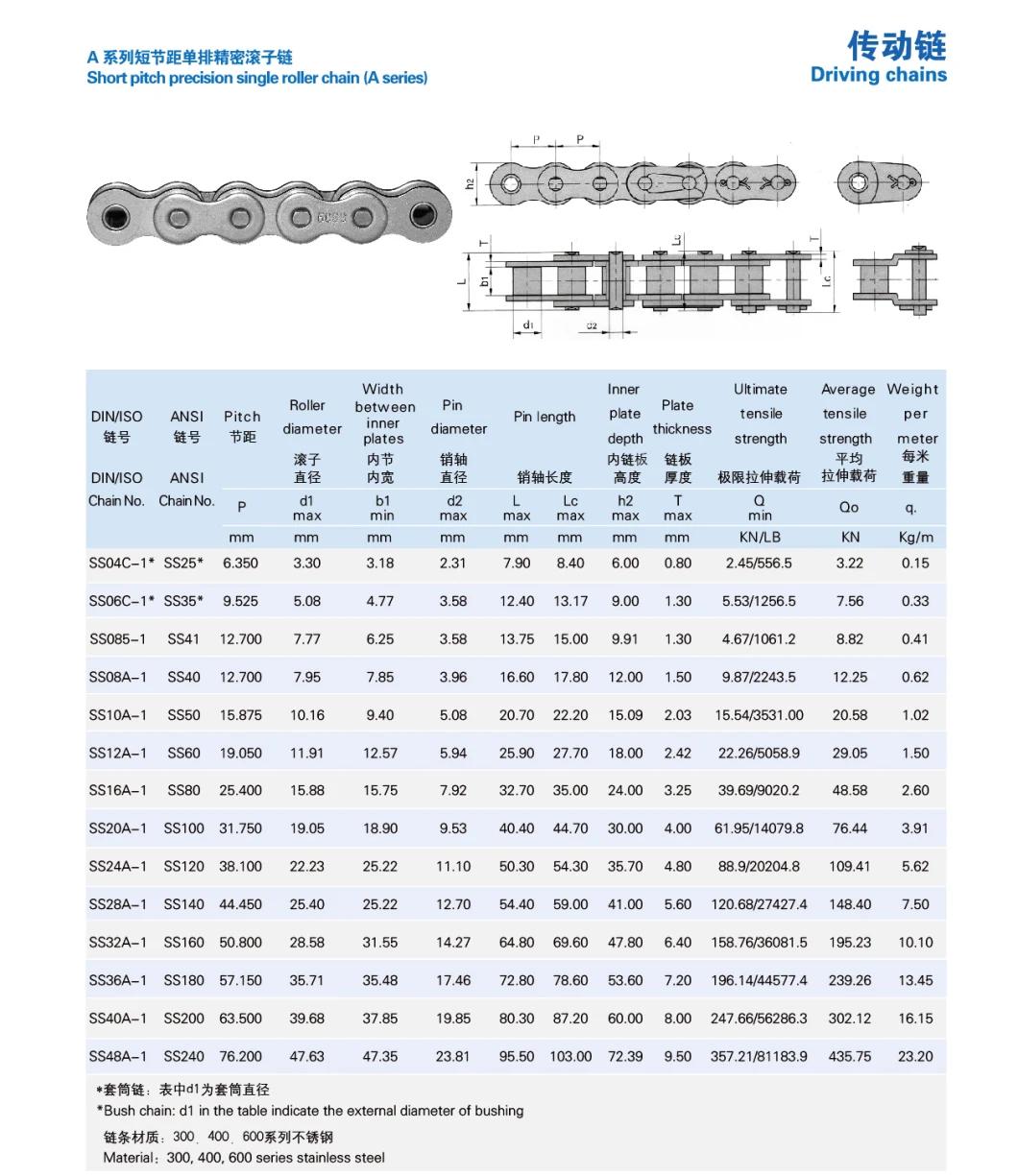 35ss-N15, Ss06CF20 Stainless Steel Anti-Sidebow Roller Chain on Push Pull System