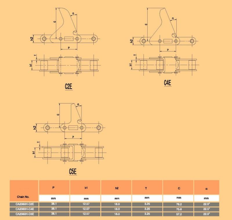 Ca2060h-C6e, Ca2060h-7aue, Ca2060h-Cpef2 Agricultural Roller Chain for Citrus Harvesting Machine