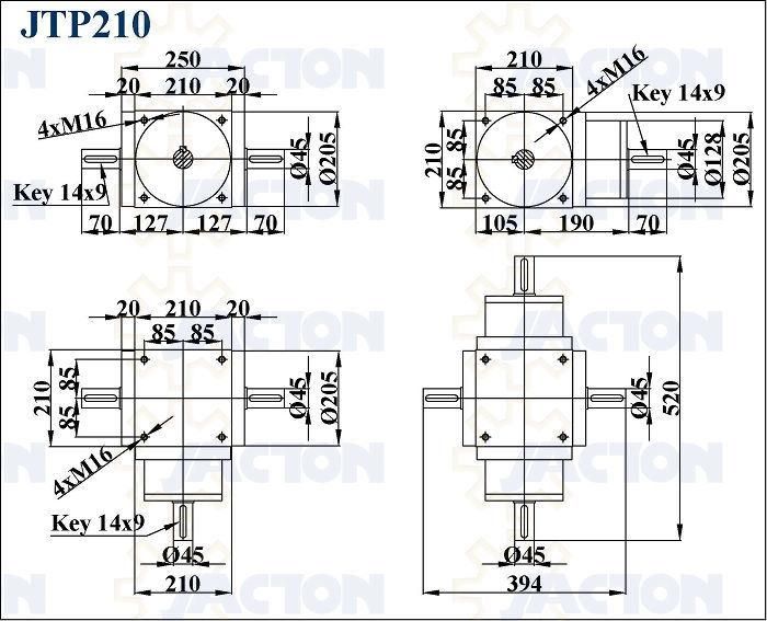 Highly Efficient Jtp210 Right Angle 1: 1 Ratio Bevel Gearbox