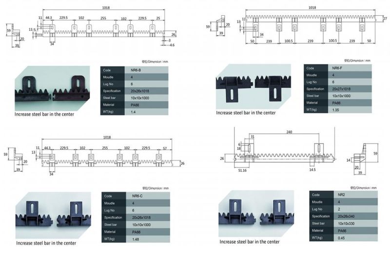 CNC Machining Polyamide Nylon 6.6 Plastic Racks Nylon Gear Rack for Automatic Sliding Gate