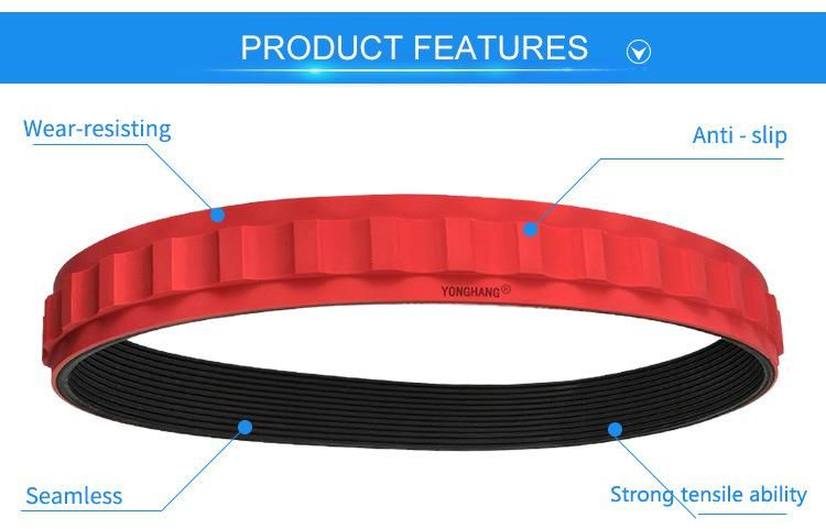 Red Multi-Groove Belt with Pattern for Tractor, Extruder