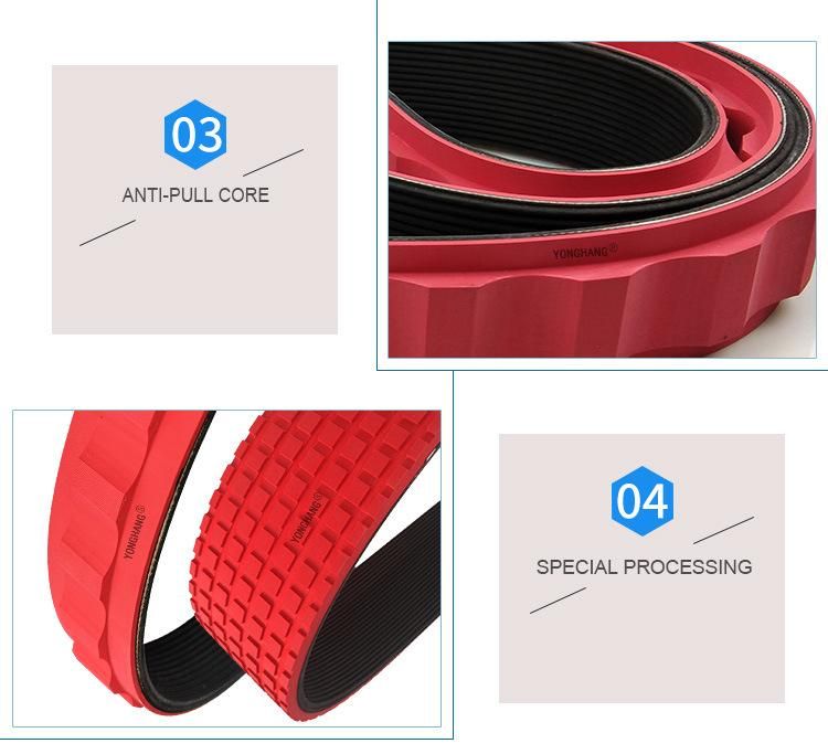 Red Multi-Groove Belt with Pattern for Tractor, Extruder