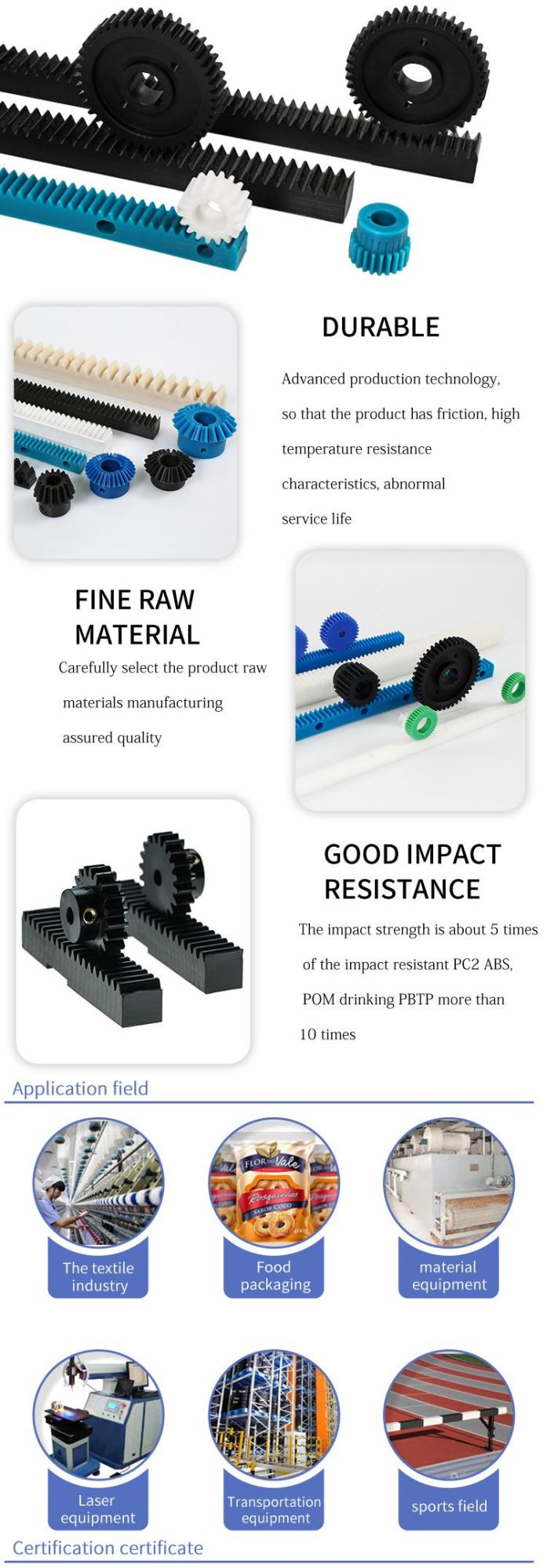 Low Friction Wear-Resistant Acetal Gear Rack