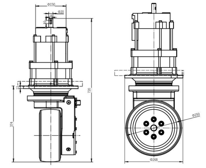 Agv Robot Drive Wheel 3.3kw Vertical Wheel High Power and Load AC Electrical Driving Wheel Assembly Stacker Wheel for Warehousing Forklift Vehicle (TZ18-DA33-H)