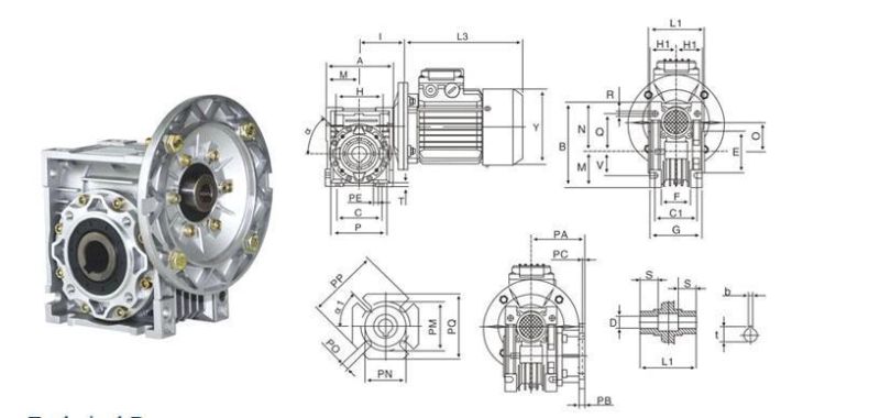 RV090 Series Allum Matiral Worm Speed Reducer