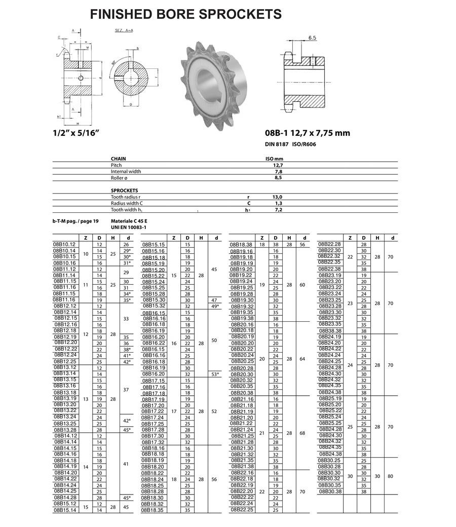 Industrial 08b 10b 12b 21 Teeth Finished Bore Sprocket Single Double Row Sprocket for Roller Chain