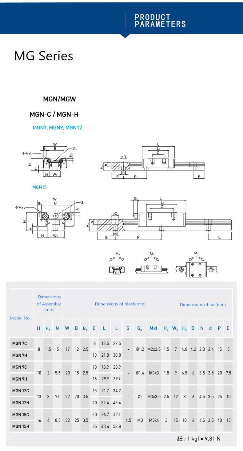 7mm Linear Guide Mgn7 100-700 mm Linear Rail + Mgn7h/Mgn7c Block for CNC