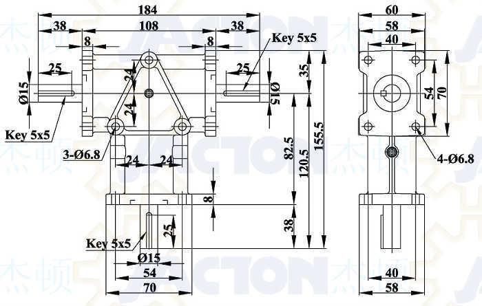 Aluminum Jta15 Right Angle Bevel Gear Reducer