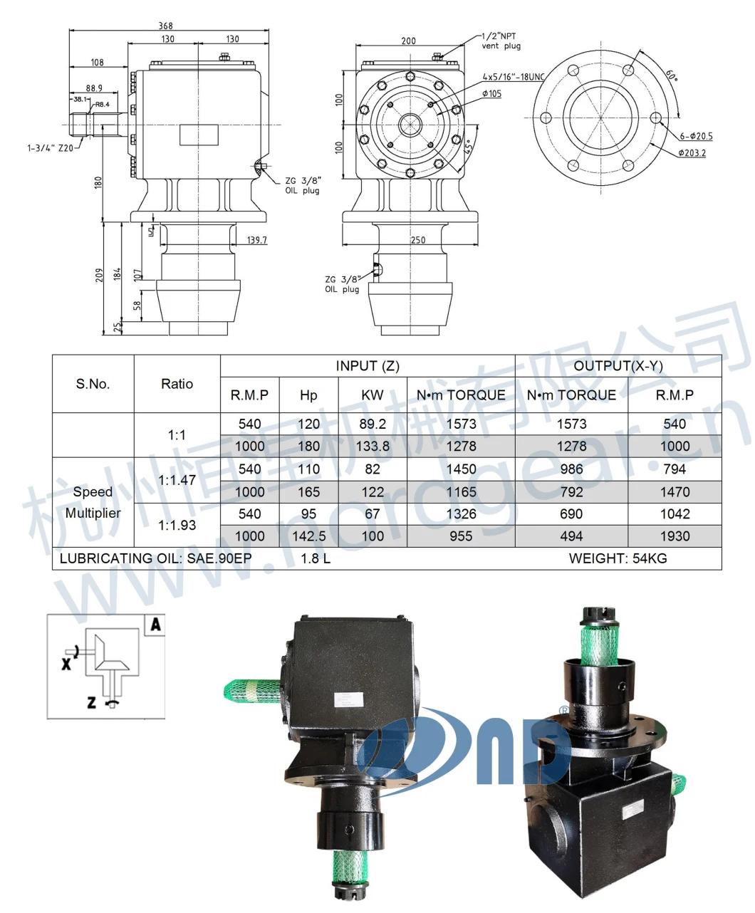 Right Angle Gearbox Gear Box for Lawn Mower Grass Cutter