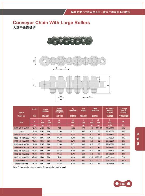 Professional Factory BS25 - C208A BS30 - C208A C2040 25.4mm Pitch Double Plus Conveyor Chain for Assembly Line