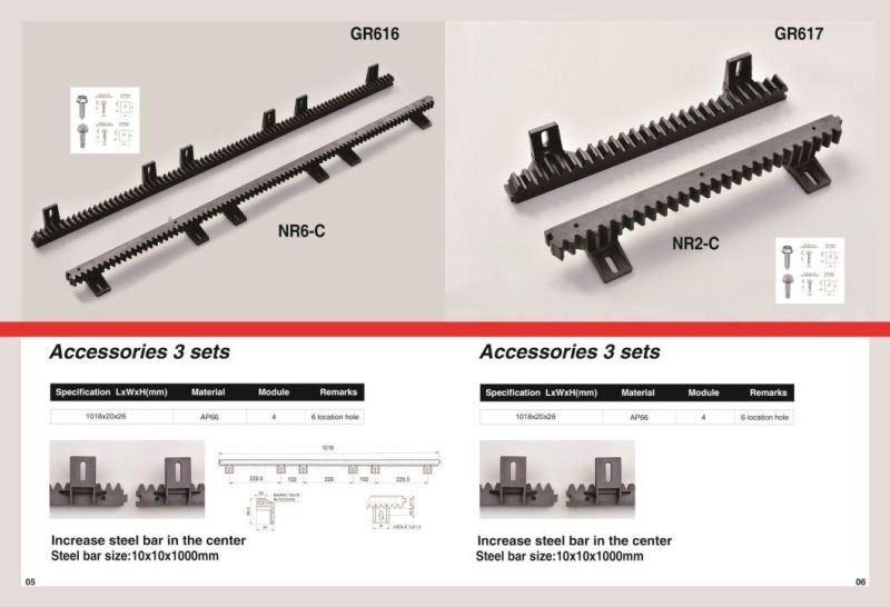 Nr6-a Nr6-C Nr-4 Gr618 Linear Motion Nylon Gear Rack for Sliding Gate Operator 20 Feet