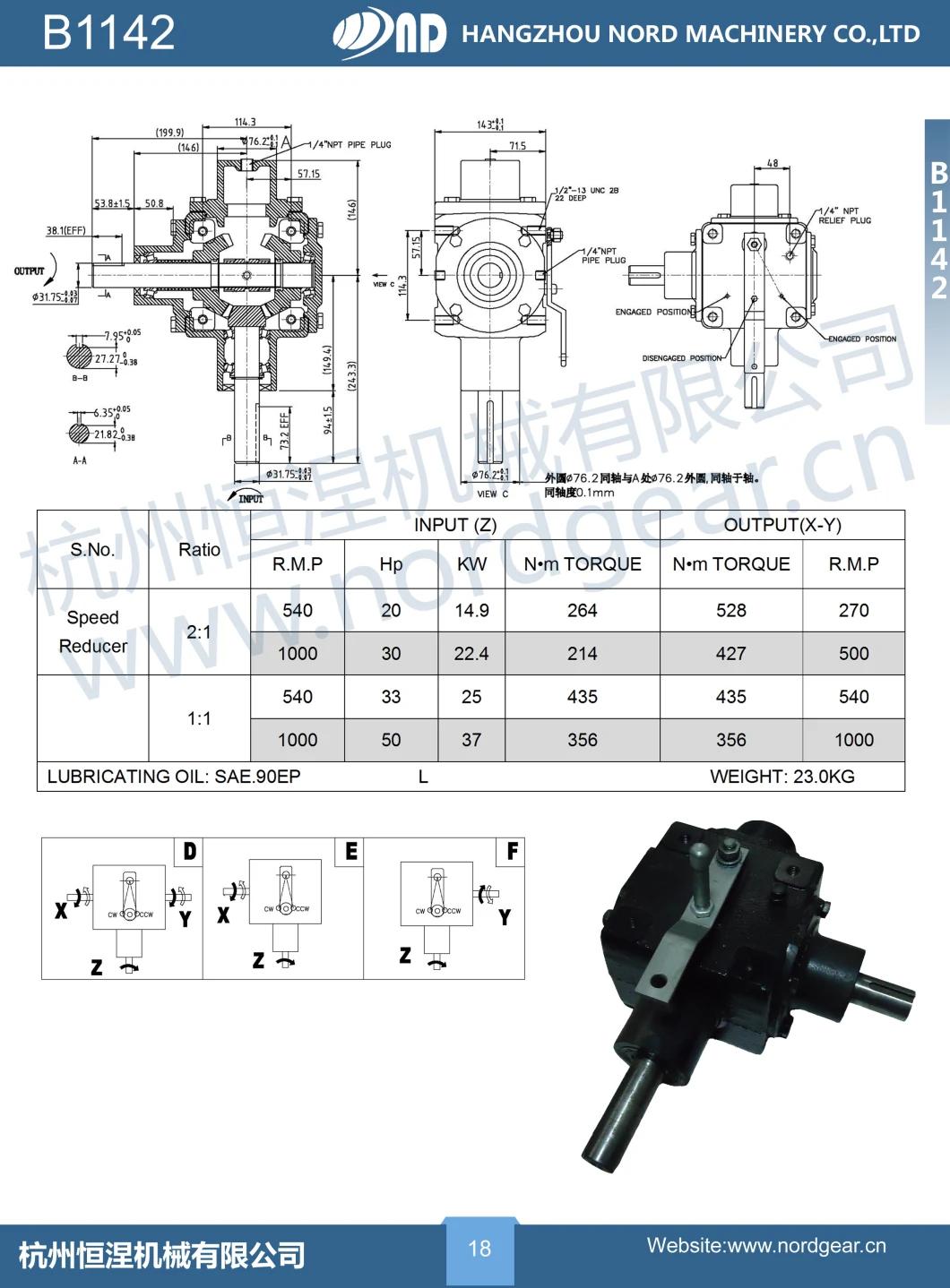 ND European 1000 Rpm Manual Agriculture Gearboxes for Silo out Feed Augers (B1142F)