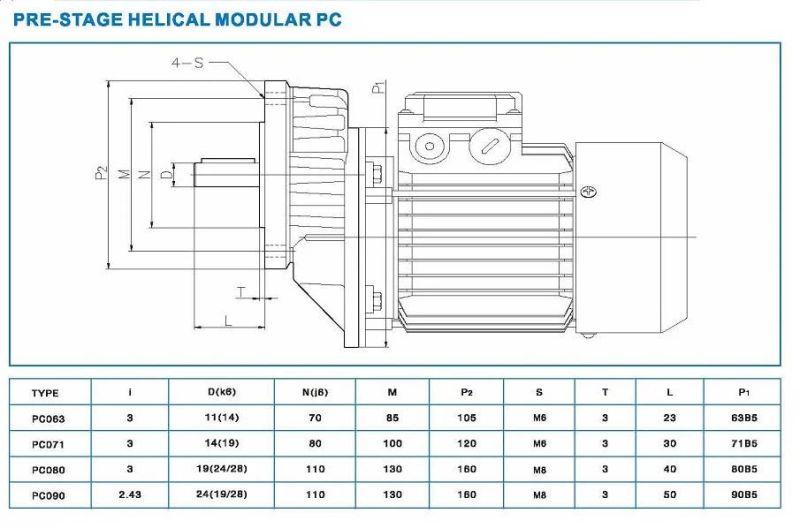 Prestage Helical Shaft Mounted PC 063 Reduction Motor Gearbox