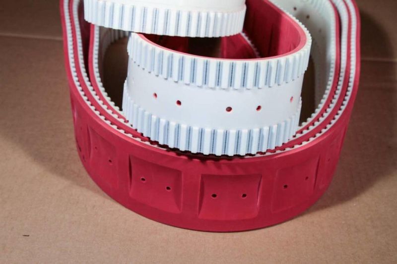 Red Rubber Timing Belt with Holes in Glass Industry