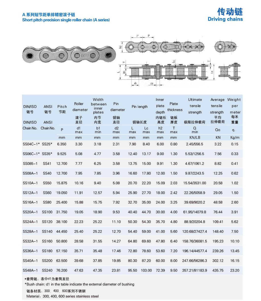 Ss08af6, 08ass-N15 Stainless Steel Anti Sidebow Push-Pull Roller Chain