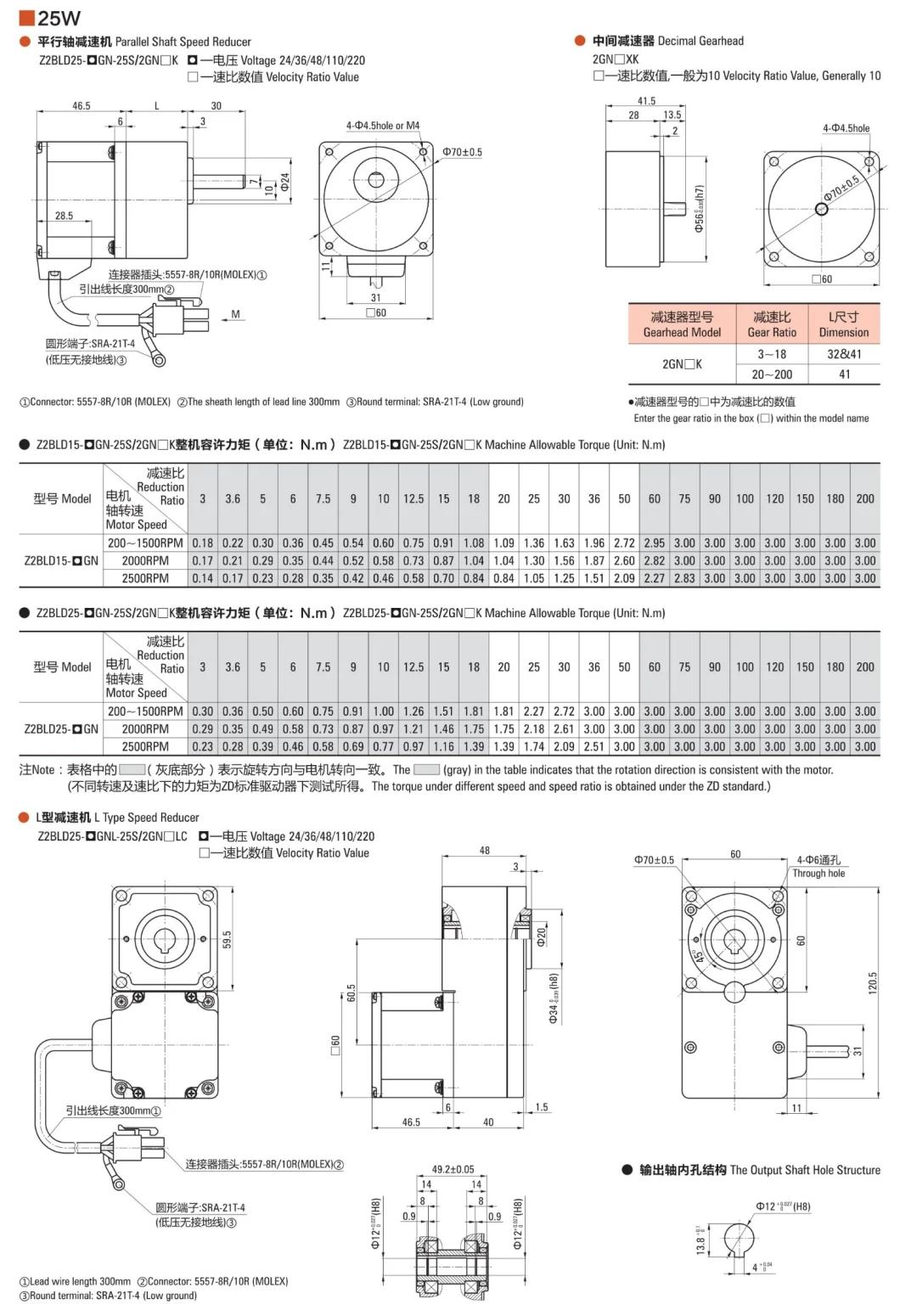 ZD Speed Changing High Torque Right Angle IP20, IP54 Protection Class Brushless Gear Motor