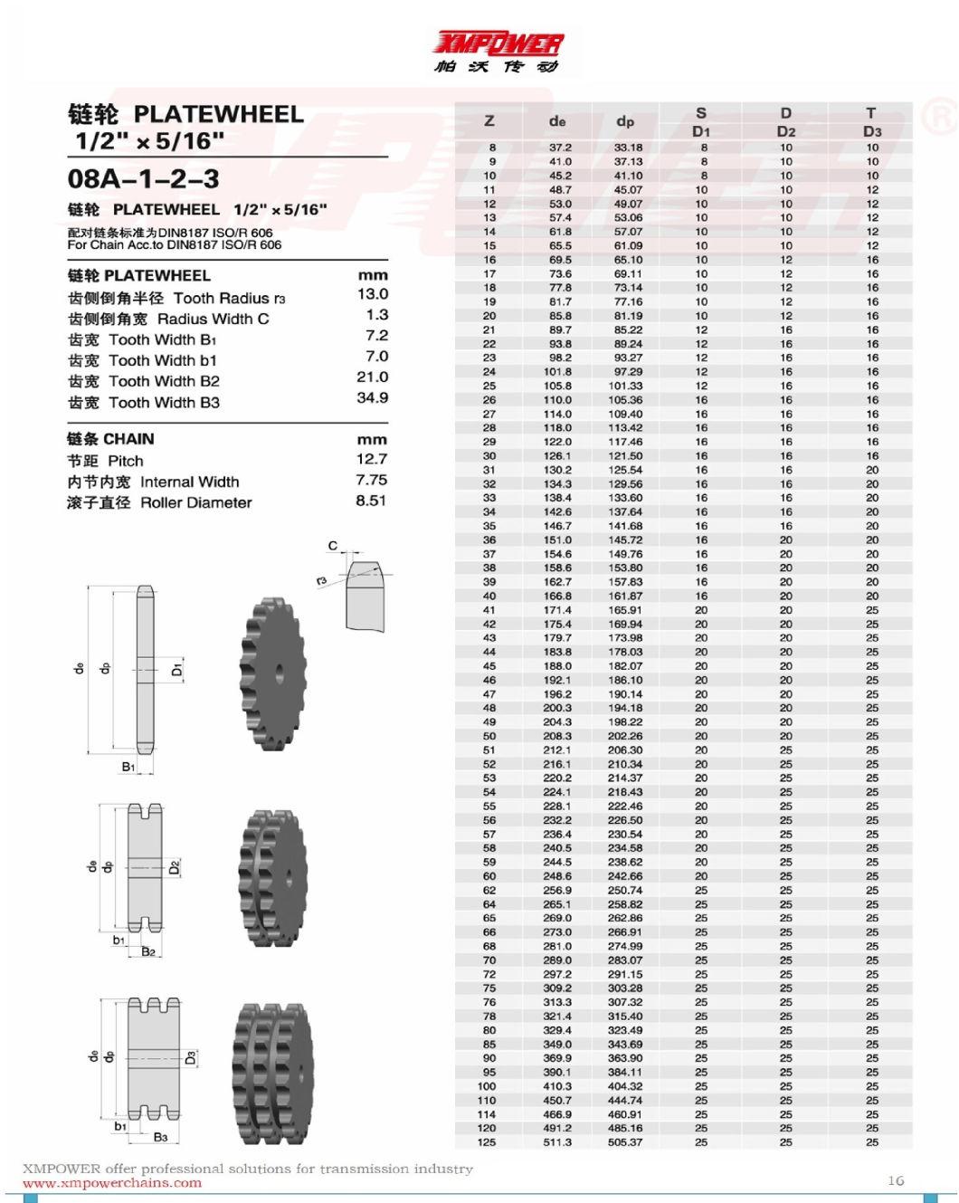 Precision Sprocket Platewheel 08A-1-2-3 for Roller Chain 1/2"X 5/16"