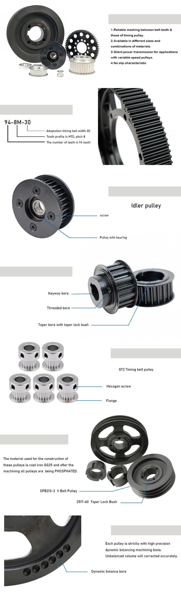 Mighty Tooth Pulleys Htd3m/5m/8m/Mxl/XL/T5/T10/At5/At10 Timing Belt Pulleys