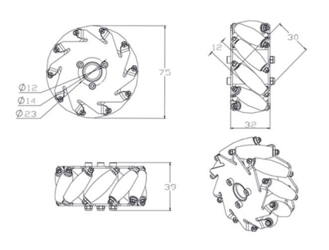 75mm Small Rubber Wheels Ten Rollers for Omnidirectional Warehouse Agv (TZ-MW75)