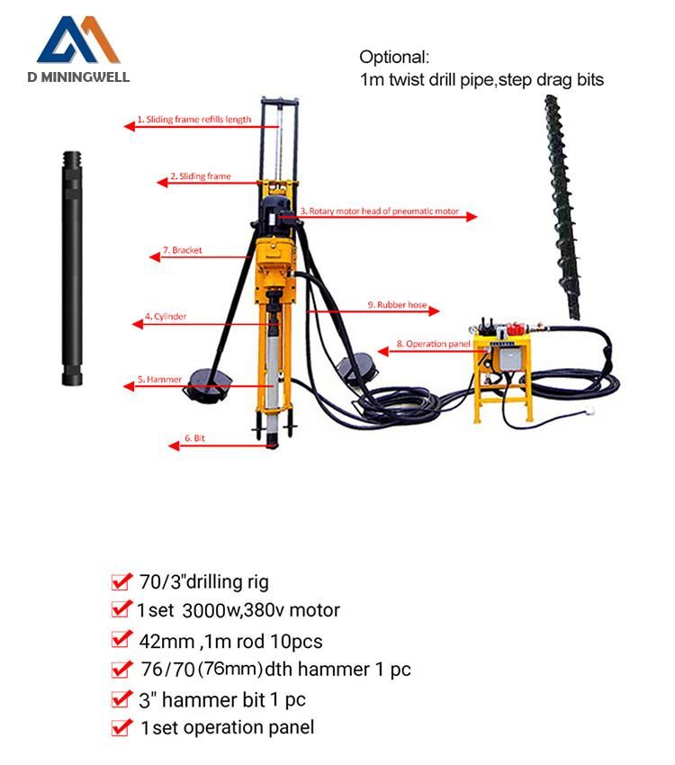 Dminingwell Kqd120 High Quality Small DTH Rock Drilling Rig for Borehole