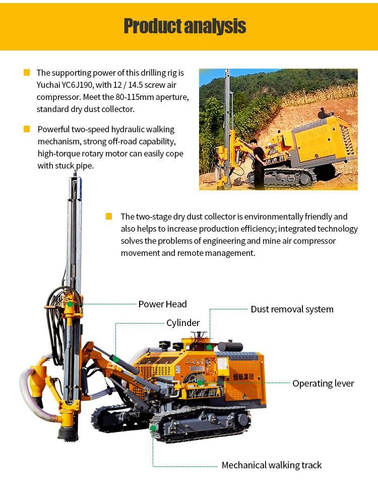 Builtin Air Compressor DTH Rock Borehole Drill Rig Machine