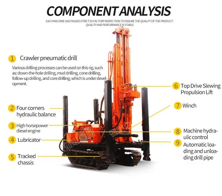 Crawler Mounted Air Compressor DTH Borehole Water Well Drilling Rig